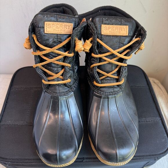Sperry Saltwater Rain Boots Women’s Size 9 Black Quilted Duck Boot - Picture 3 of 11